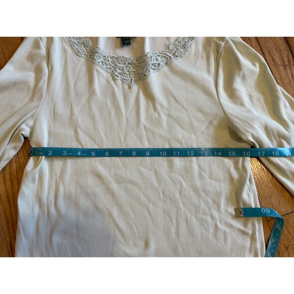 Ralph Lauren Lace Trim Ribbed Y2K Long Sleeve Cotton Womens Shirt Size XL - Picture 3 of 6